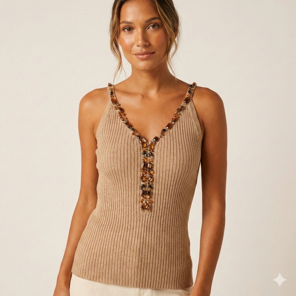 Belldini Tan Beaded Camisole